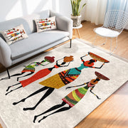 Beyaz Etnik Motifli Afrika Kadın Desenli Etnik Motifler Klasik Dış Mekan Outdoor Balkon Dijital Baskılı Makinede Yıkanabilir Saçaklı Halı Bonvagon