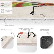 Beyaz Etnik Motifli Afrika Kadın Desenli Etnik Motifler Klasik Dış Mekan Outdoor Balkon Dijital Baskılı Makinede Yıkanabilir Saçaklı Halı Bonvagon