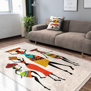 Beyaz Etnik Motifli Afrika Kadın Desenli Etnik Motifler Klasik Dış Mekan Outdoor Balkon Dijital Baskılı Makinede Yıkanabilir Saçaklı Halı Bonvagon