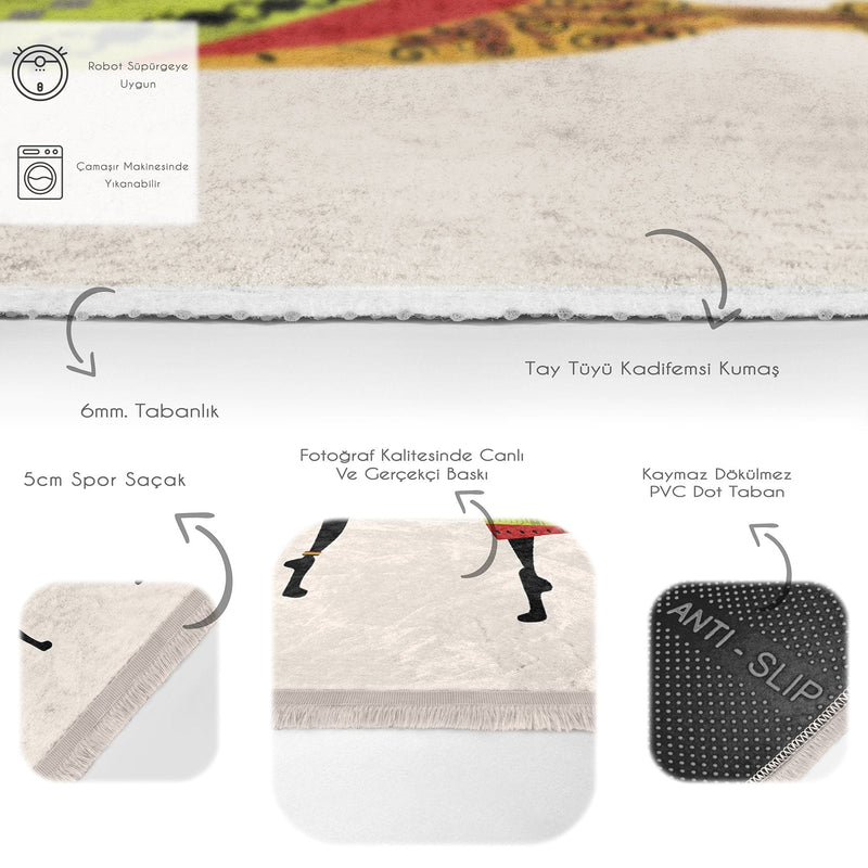 Beyaz Geleneksel Motifli Afrika Kadın Desenli Etnik Motifler Klasik Dış Mekan Outdoor Balkon Dijital Baskılı Makinede Yıkanabilir Saçaklı Halı Bonvagon