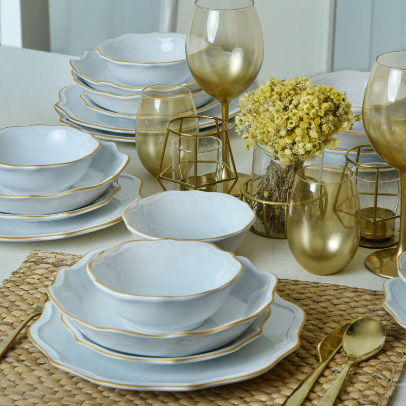 Beyaz Gold Fileli Romeo Yemek Takımı 24 Parça 6 Kişilik Bonvagon