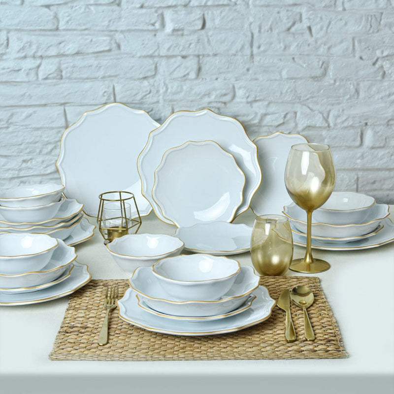 Beyaz Gold Fileli Romeo Yemek Takımı 24 Parça 6 Kişilik Bonvagon