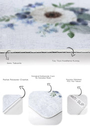 Beyaz Gül Tasarımlı Dijital Baskılı 2li Halı Takımı Kaymaz Taban Yıkanabilir Bonvagon