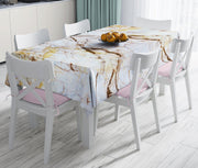 Beyaz Mermer Desenli Dijital Baskılı Leke Tutmaz Masa Örtüsü Bonvagon