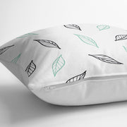 Beyaz Temalı Yaprak Desenli Dijital Baskılı Modern Yastık Kılıfı 43x43cm Bonvagon