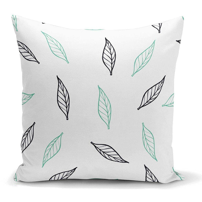 Beyaz Temalı Yaprak Desenli Dijital Baskılı Modern Yastık Kılıfı 43x43cm Bonvagon