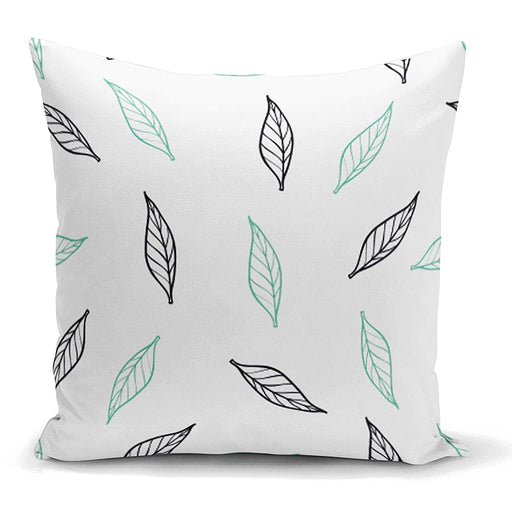 Beyaz Temalı Yaprak Desenli Dijital Baskılı Modern Yastık Kılıfı 43x43cm Bonvagon