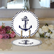 Beyaz Zemin Üzerinde Geometrik Çizimli Çapa Desenli 2li Yuvarlak Amerikan Servisi - Supla Bonvagon