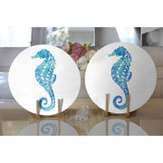 Beyaz Zemin Üzerinde Renkli Deniz Atı Desenli 2li Yuvarlak Amerikan Servisi - Supla Bonvagon