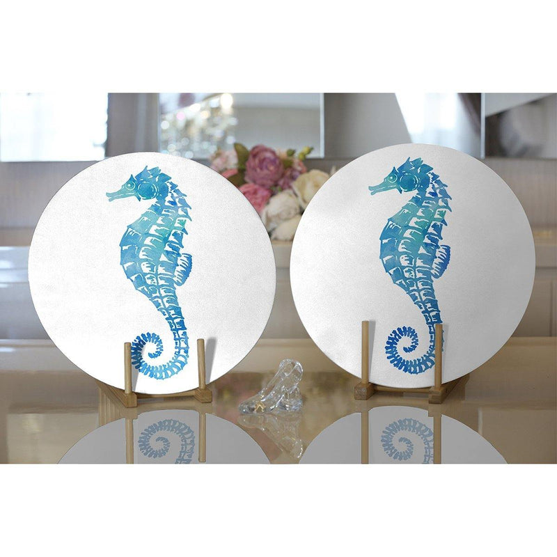 Beyaz Zemin Üzerinde Renkli Deniz Atı Desenli 2li Yuvarlak Amerikan Servisi - Supla Bonvagon