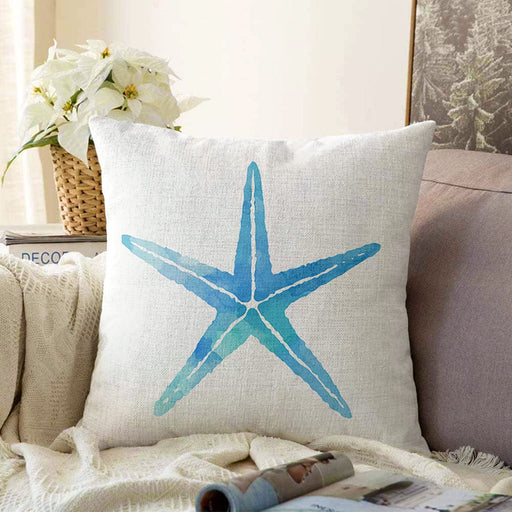 Beyaz Zemin Üzerinde Renkli Deniz Atı Desenli Dijital Baskılı Modern Raşel Kadife Yastık Kılıfı Bonvagon