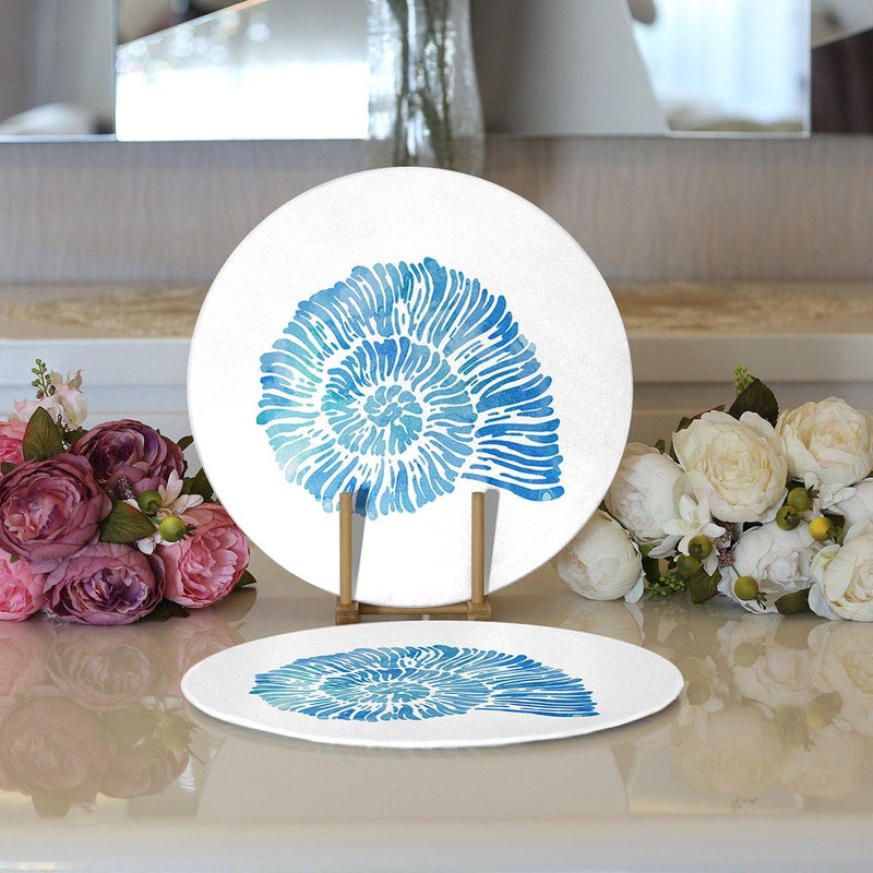 Beyaz Zemin Üzerinde Renkli Deniz Kabuğu Desenli 2li Yuvarlak Amerikan Servisi - Supla Bonvagon