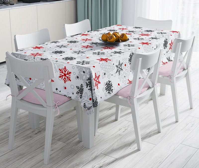 Beyaz Zeminde Kar Taneleri Özel Tasarım Masa Örtüsü Bonvagon