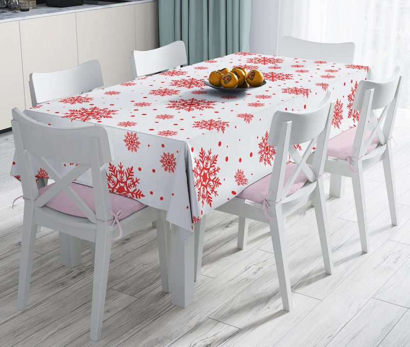 Beyaz Zeminde Kar Taneleri Özel Tasarım Masa Örtüsü Bonvagon