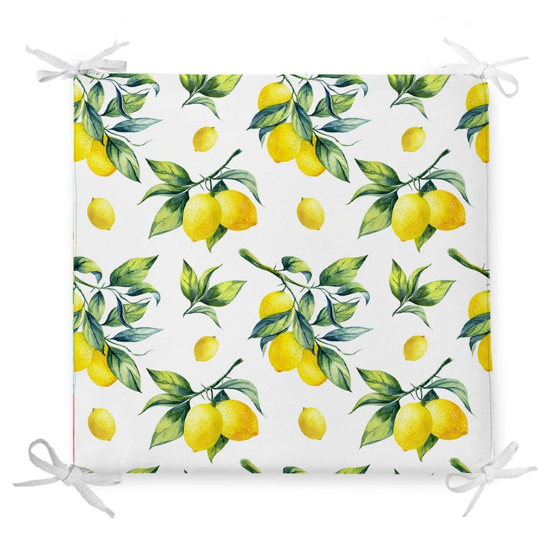 Beyaz Zeminde Limon Desenli 3D Dekoratif Fermuarlı Sandalye Minderi Bonvagon