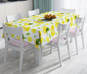 Beyaz Zeminde Limonlar Desenli Dijital Baskılı Leke Tutmaz Masa Örtüsü Bonvagon