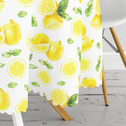 Beyaz Zeminde Limonlar Desenli Dijital Baskılı Leke Tutmaz Yuvarlak Masa Örtüsü Bonvagon