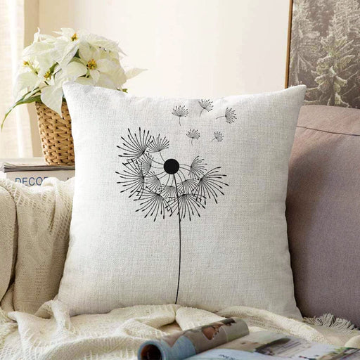 Beyaz Zeminde Onedraw Çizimli Çiçek Dijital Baskılı Modern Raşel Kadife Yastık Kırlent Kılıfı Bonvagon