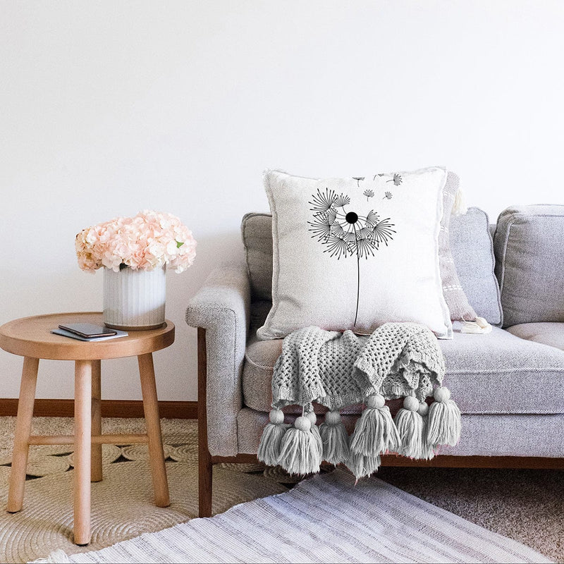 Beyaz Zeminde Onedraw Çizimli Çiçek Dijital Baskılı Modern Raşel Kadife Yastık Kırlent Kılıfı Bonvagon