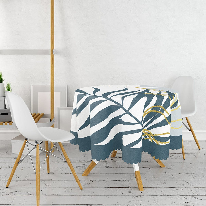 Beyaz Zeminde Onedraw Dijital Baskılı Yuvarlak Masa Örtüsü Bonvagon