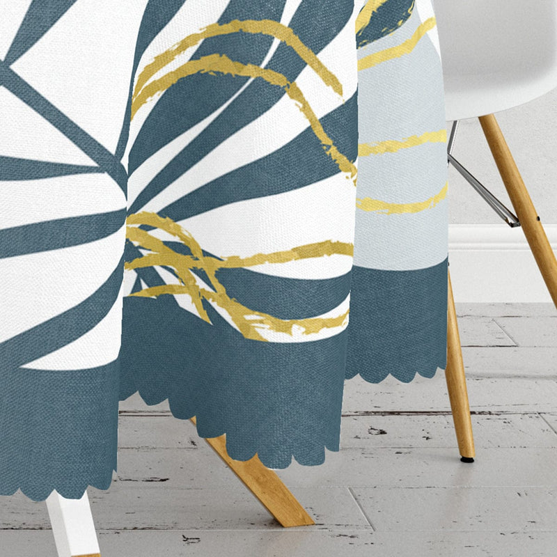 Beyaz Zeminde Onedraw Dijital Baskılı Yuvarlak Masa Örtüsü Bonvagon