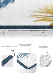 Beyaz Zeminde Renkli Yaprak Desenli Dijital Baskılı 2li Banyo Halısı Takımı Kaymaz Taban Yıkanabilir Bonvagon