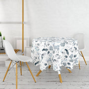 Beyaz Zeminli Geyik ve Yaprak Motifleri Dijital Baskılı Leke Tutmaz Masa Örtüsü Bonvagon