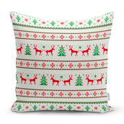 Beyaz Zeminli Kanaviçe Geyik Desenli Dekoratif Yastık Kırlent Kılıfı 43x43cm Bonvagon