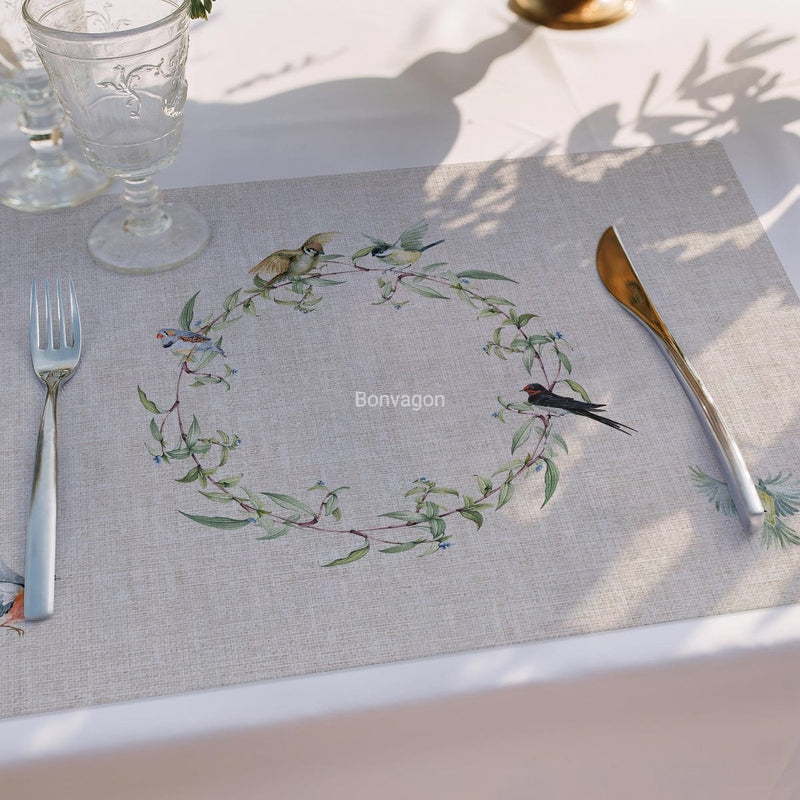 Birds Garden 4'lü İnce Keten Kumaş Amerikan Servisi 50x35cm Bonvagon