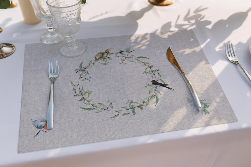 Birds Garden 4'lü İnce Keten Kumaş Amerikan Servisi 50x35cm Bonvagon