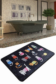 Black Cats 60x90cm Dijital Baskılı Halı, Kaymaz Taban, Yıkanabilir Bonvagon