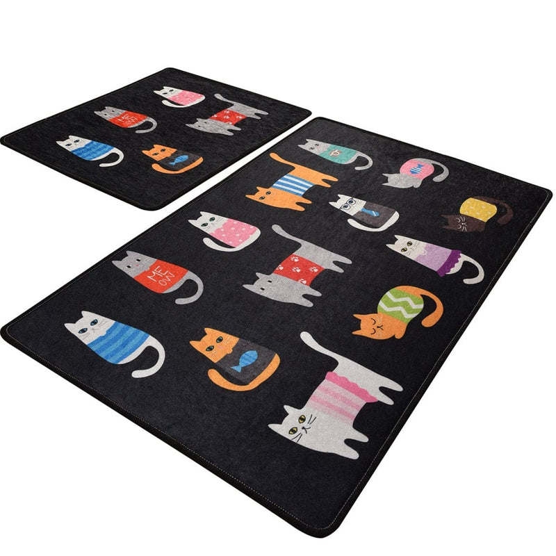 Black Cats Dijital Baskılı 2li Set Banyo Halısı, Kaymaz Taban, Yıkanabilir Bonvagon