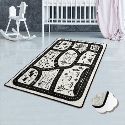 Black City Yıkanabilir Antibakteriyel Çocuk Halısı, Kaymaz Taban, Yıkanabilir Bonvagon