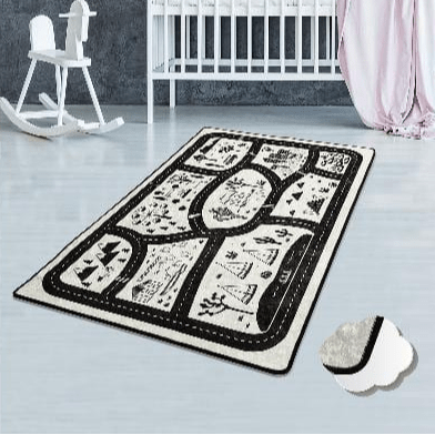 Black City Yıkanabilir Antibakteriyel Çocuk Halısı, Kaymaz Taban, Yıkanabilir Bonvagon