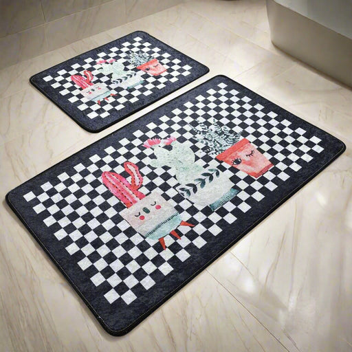 Black Happy House Dijital Baskılı 2li Set Banyo Halısı, Kaymaz Taban, Yıkanabilir Bonvagon