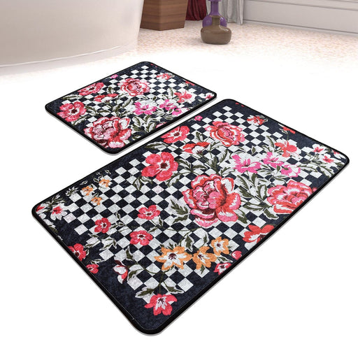 Black Rose Dijital Baskılı 2li Set Banyo Halısı, Kaymaz Taban, Yıkanabilir Bonvagon
