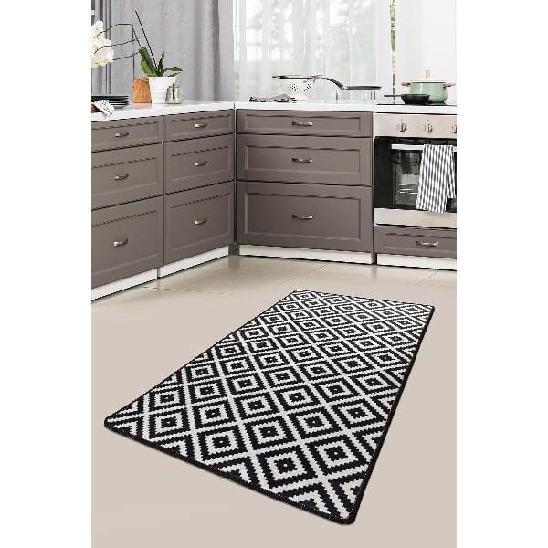 Black White Dijital Baskılı Halı, Kaymaz Taban, Yıkanabilir Bonvagon