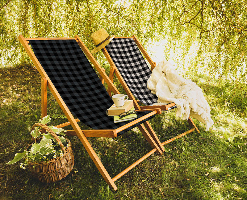Black & White Katlanabilir Şezlong Katlanır Ahşap Lounge Chair