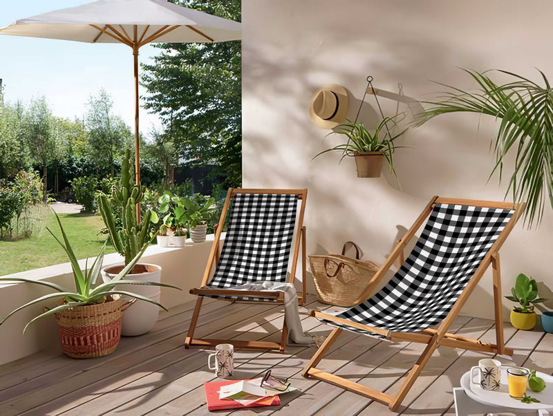 Black & White Katlanabilir Şezlong Katlanır Ahşap Lounge Chair Bonvagon