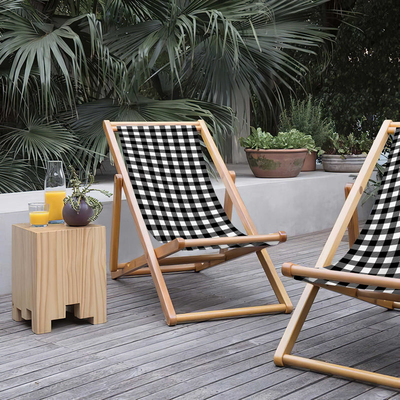 Black & White Katlanabilir Şezlong Katlanır Ahşap Lounge Chair Bonvagon
