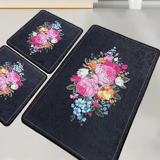 Blomst 3lü Set Dijital Banyo Halısı, Kaymaz Taban, Yıkanabilir Bonvagon