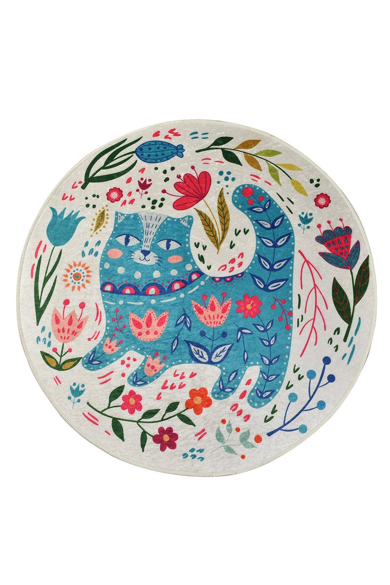 Blue Cats Dekoratif Dijital Baskılı Halı, Kaymaz Taban, Yıkanabilir Bonvagon