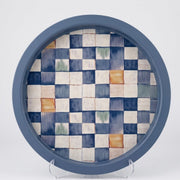 Blue Checkers Yuvarlak Tepsi 31.5 cm