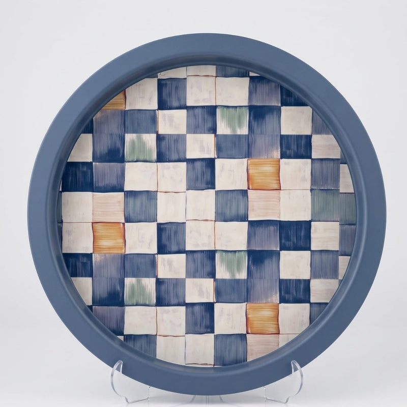 Blue Checkers Yuvarlak Tepsi 31.5 cm