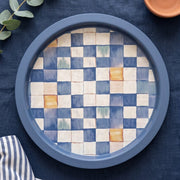 Blue Checkers Yuvarlak Tepsi 31.5 cm
