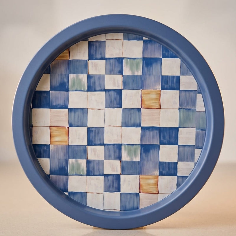 Blue Checkers Yuvarlak Tepsi 31.5 cm