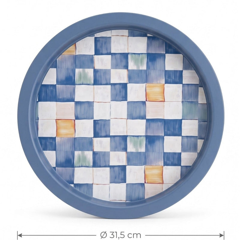Blue Checkers Yuvarlak Tepsi 31.5 cm