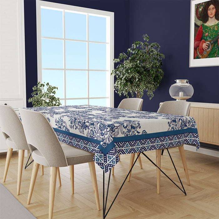 Blue Flowers İnce Keten Masa Örtüsü 160x220cm Bonvagon