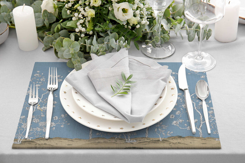 Blue Spring 4'lü İnce Keten Kumaş Amerikan Servisi 50x35cm Bonvagon