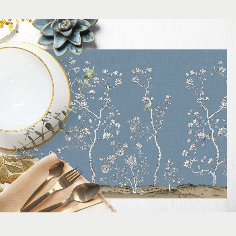 Blue Spring 4'lü İnce Keten Kumaş Amerikan Servisi 50x35cm Bonvagon